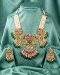 Antique Gold Pachi Kundan Rani Haar Set  Green Meenakari Bridal Necklace