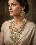Handcrafted Pachi Kundan Choker Set  Double Crescent Bridal Collar, Mint Green Drops
