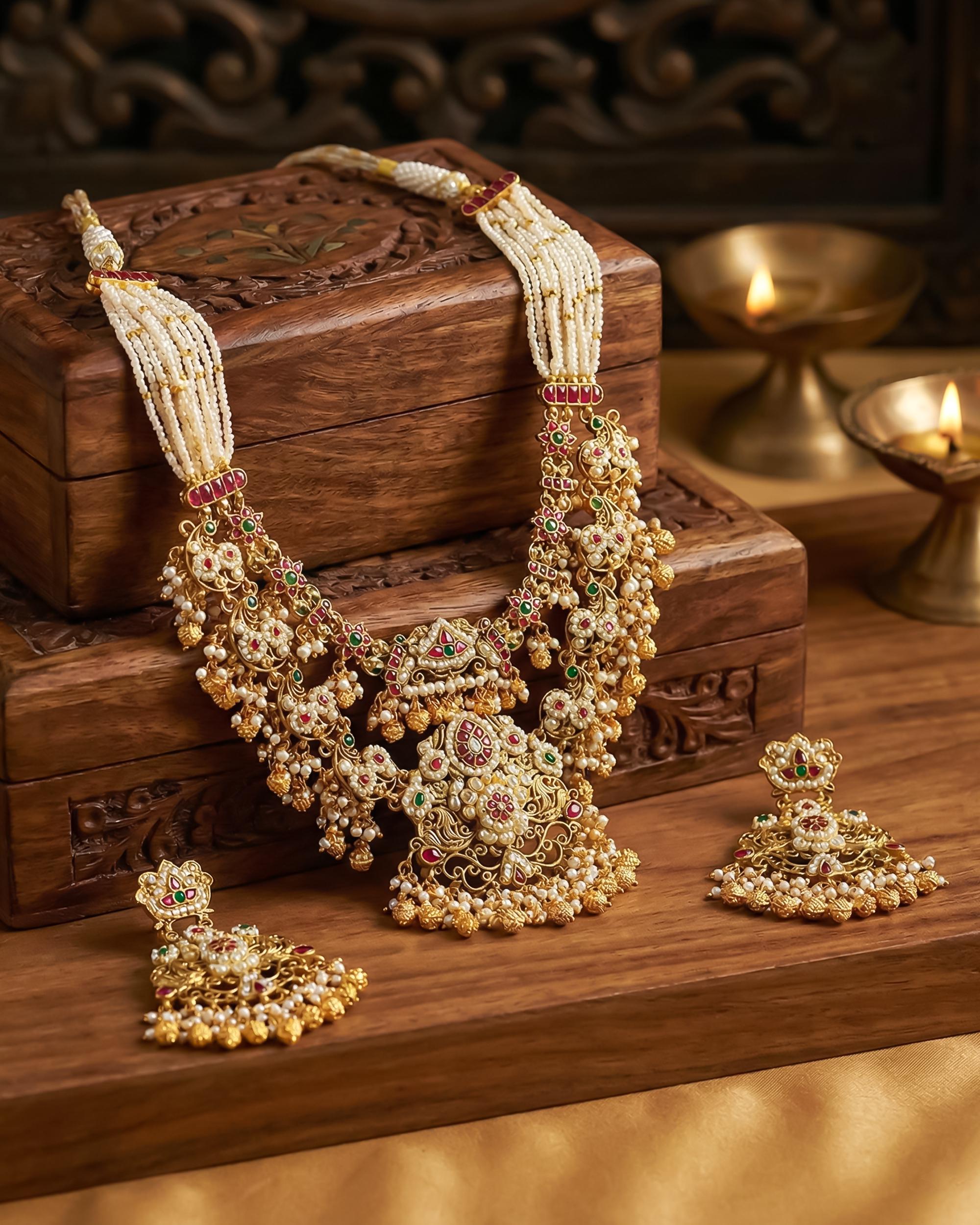 bridal jewelry set Antique Gold Pachi Kundan Bib Necklace Set  Royal Bridal Collar, Statement Wedding Jewelry