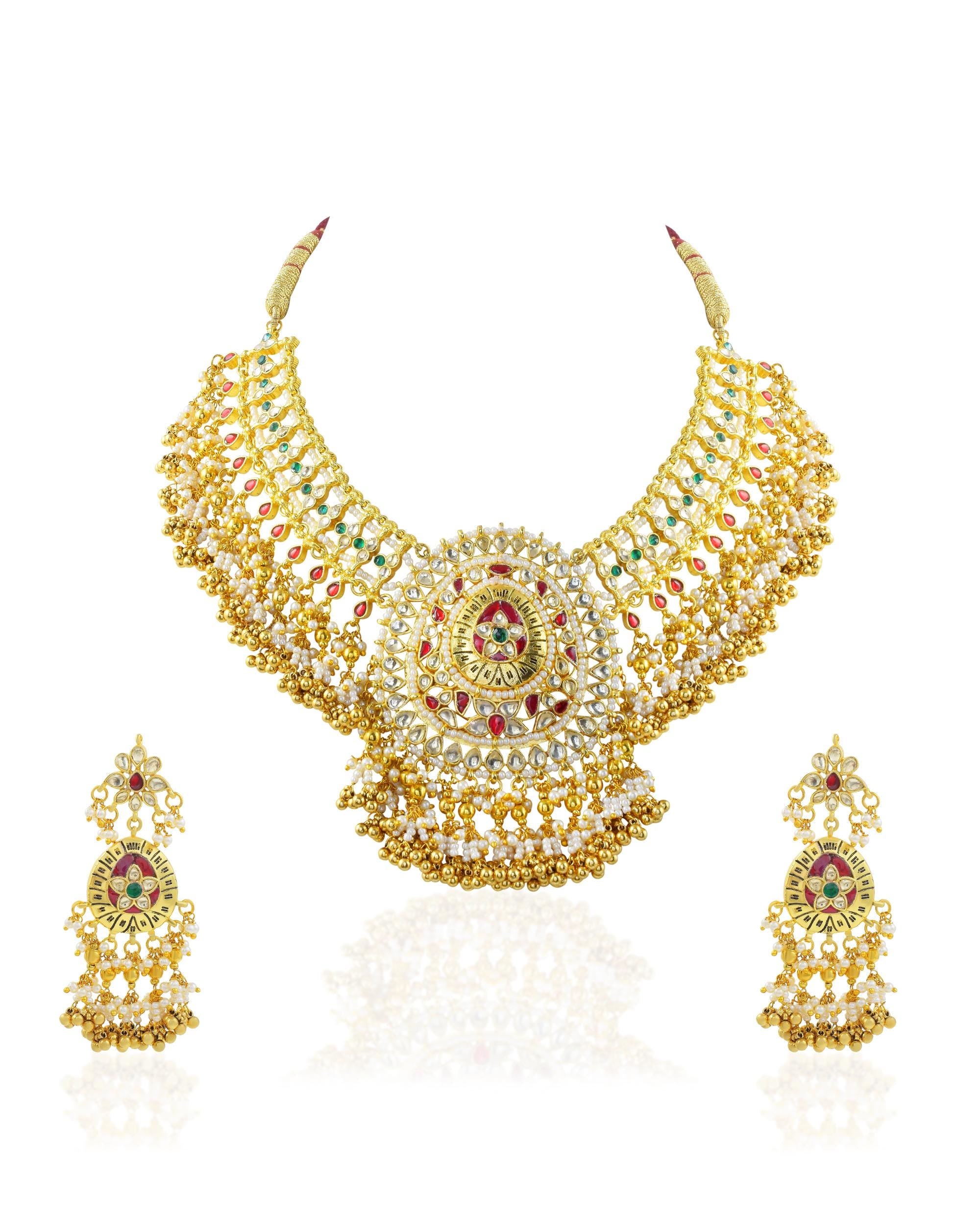 Handcrafted Pachi Kundan Choker Set  Antique Gold Indian Wedding Jewelry, Royal Medallion Collar