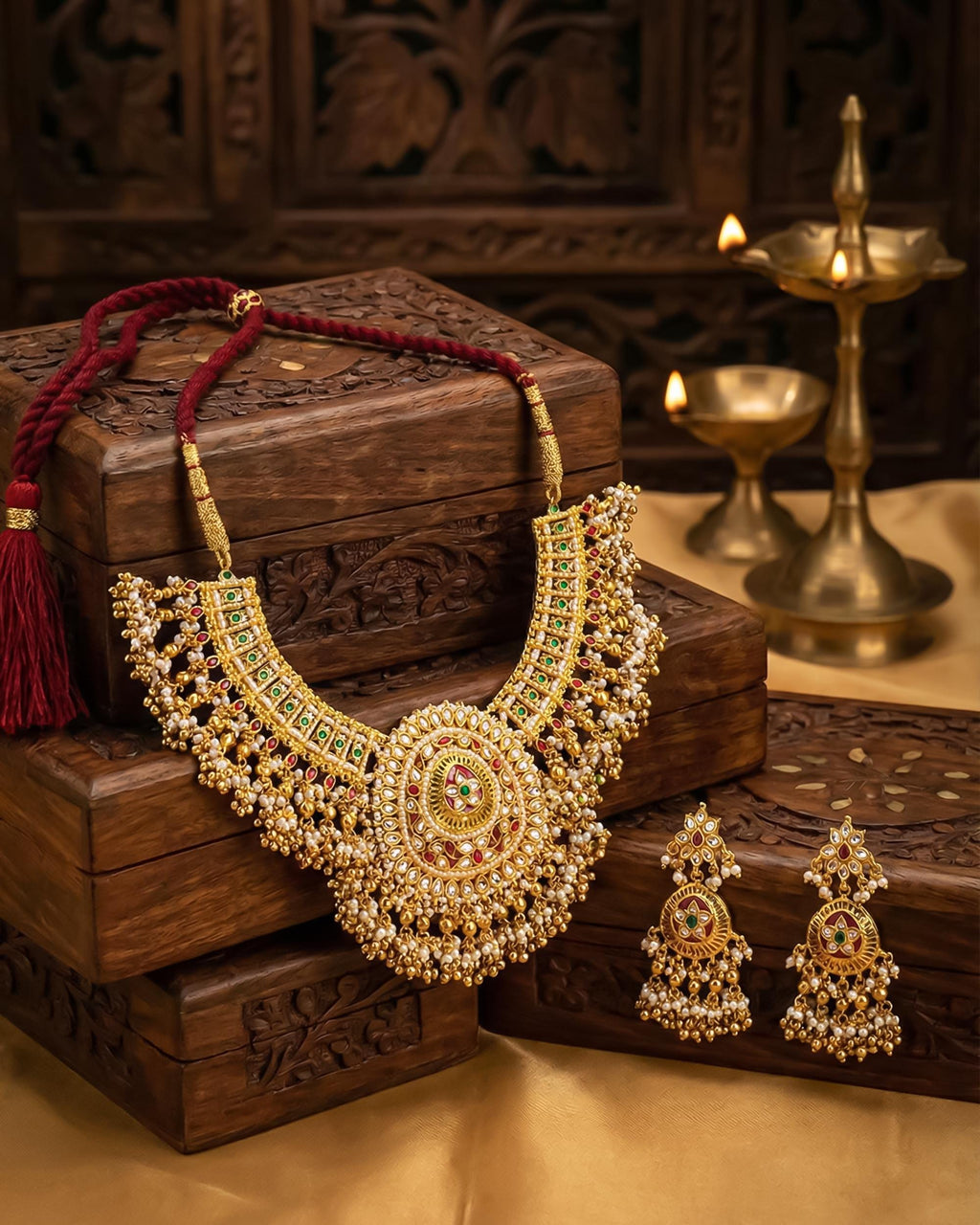 Handcrafted Pachi Kundan Choker Set  Antique Gold Indian Wedding Jewelry, Royal Medallion Collar