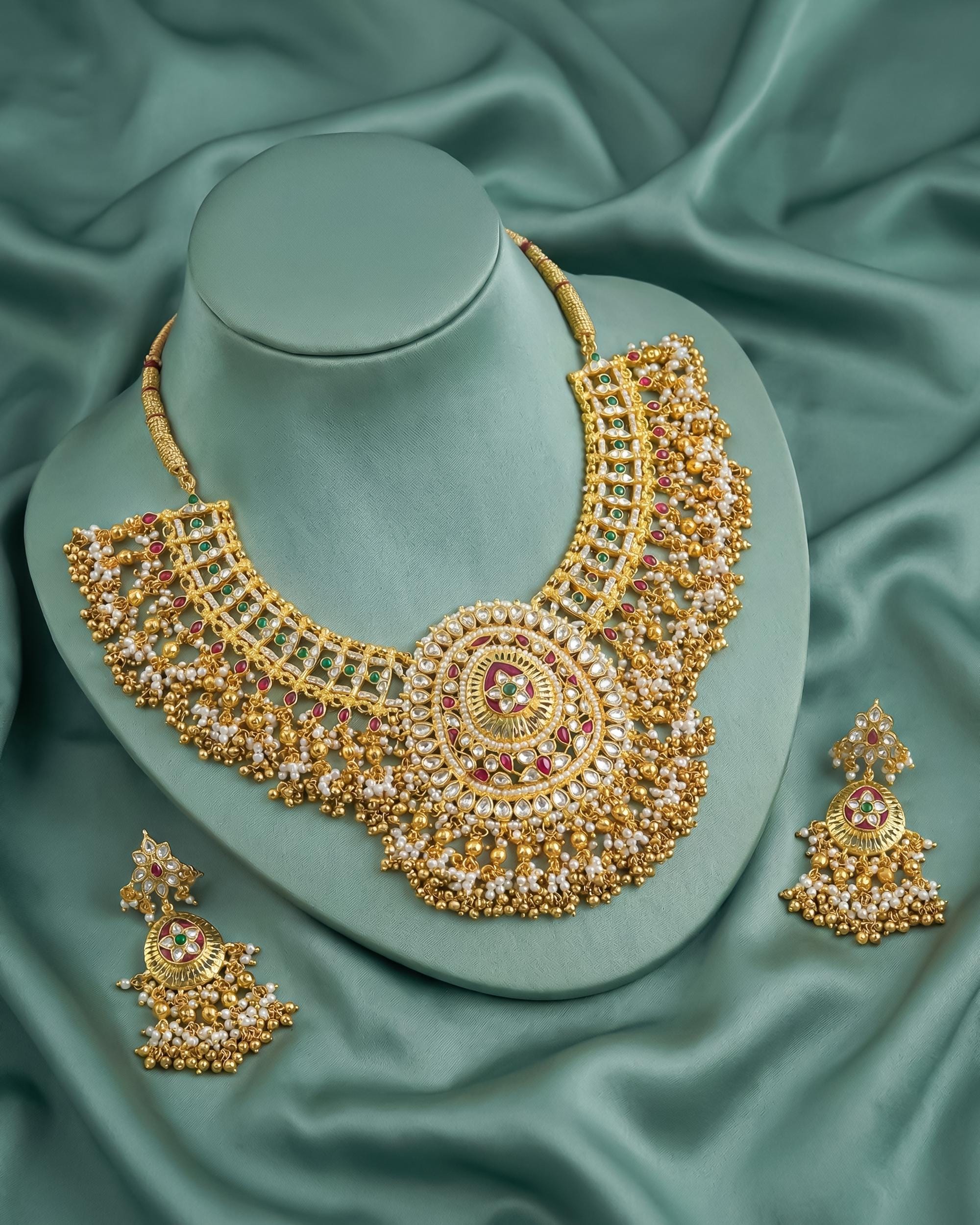 Handcrafted Pachi Kundan Choker Set  Antique Gold Indian Wedding Jewelry, Royal Medallion Collar