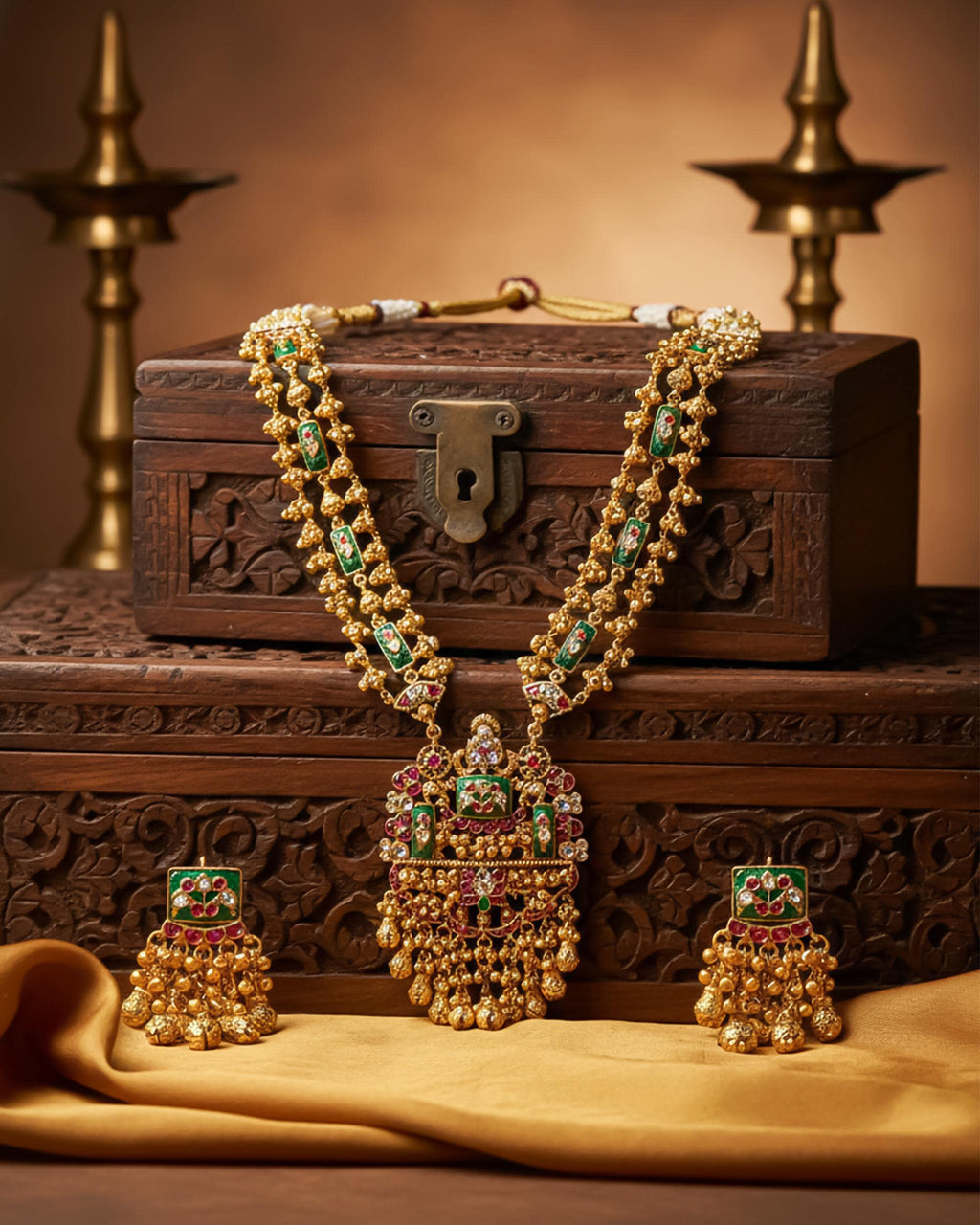 Antique Gold Pachi Kundan Choker Set  Pastel Mint Pink Tumbles, Statement Earrings