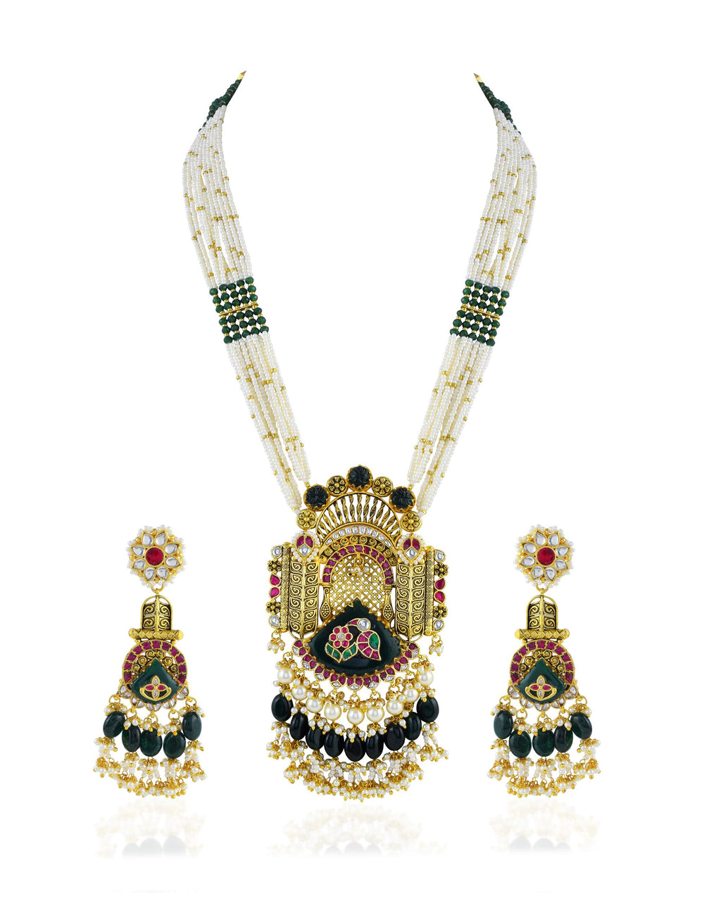 Handcrafted Pachi Kundan Choker Set  Crescent Moon Bridal Collar, Pink Green Chandbali Wedding Jewelry
