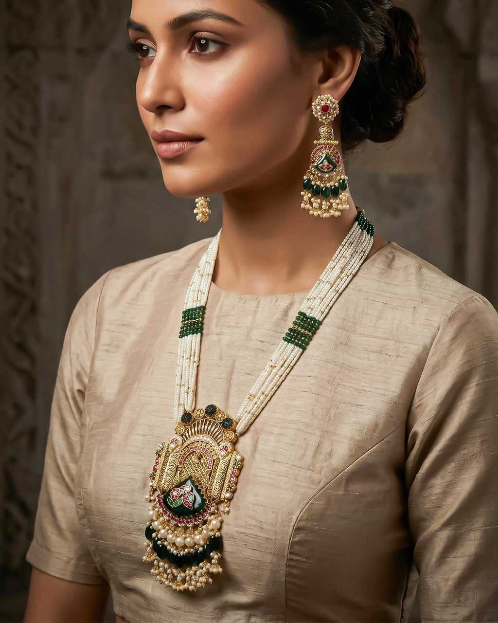 Handcrafted Pachi Kundan Choker Set  Crescent Moon Bridal Collar, Pink Green Chandbali Wedding Jewelry