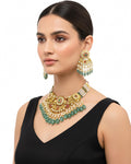 Antique Gold Plated Choker Necklace Set | Mint Green Pearls, Peacock Motifs