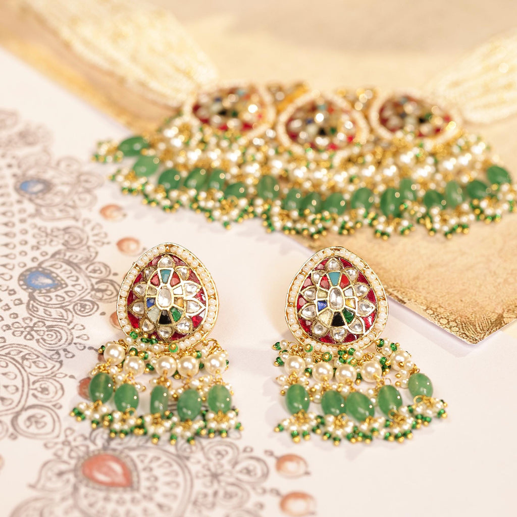 Navratna Kundan Choker Set | Multi Color Stone Pearl Indian Bridal Jewelry