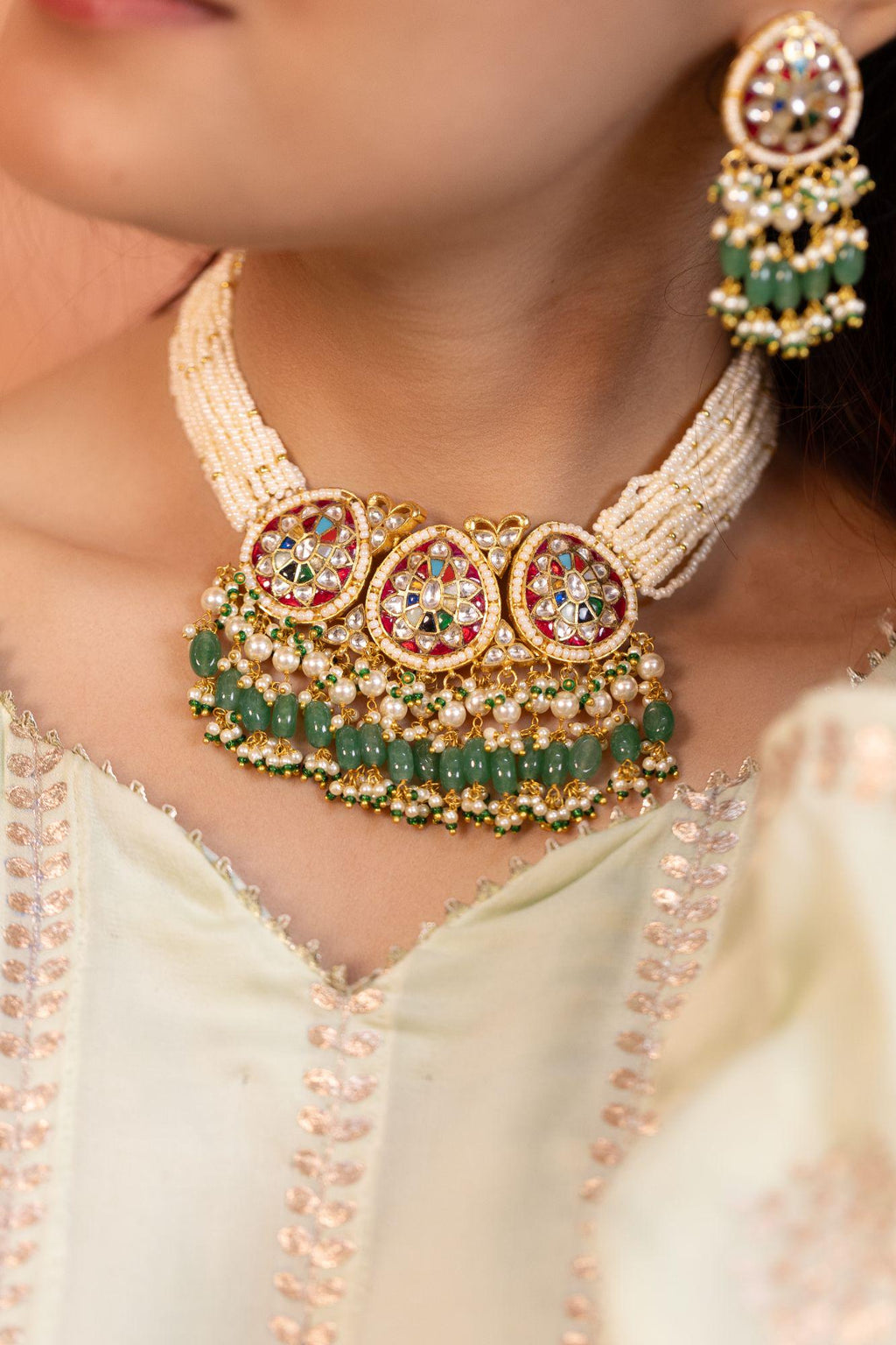 Navratna Kundan Choker Set | Multi Color Stone Pearl Indian Bridal Jewelry