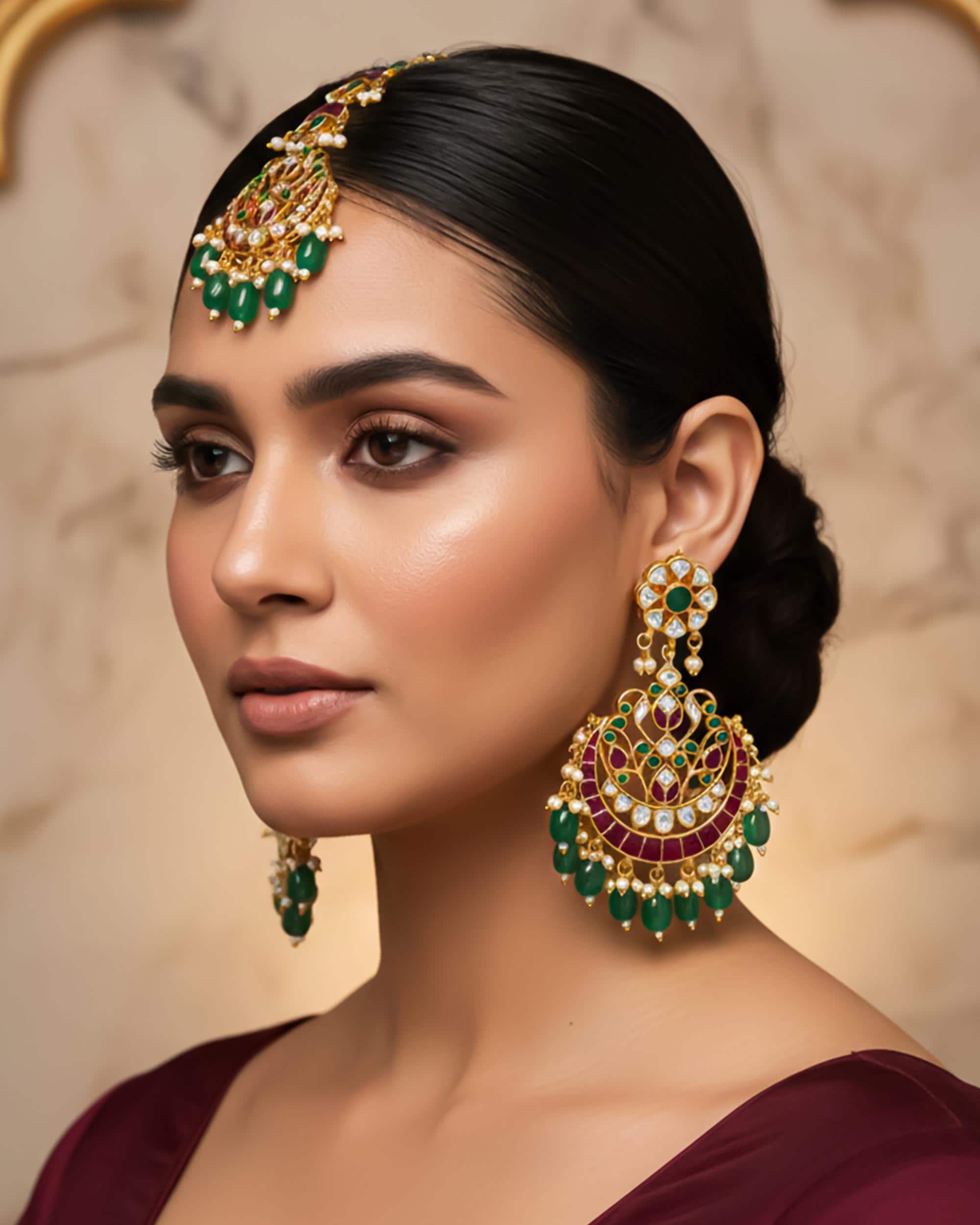 Ruby Emerald Kundan Chandbali Set | Indian Bridal Wedding Jewelry