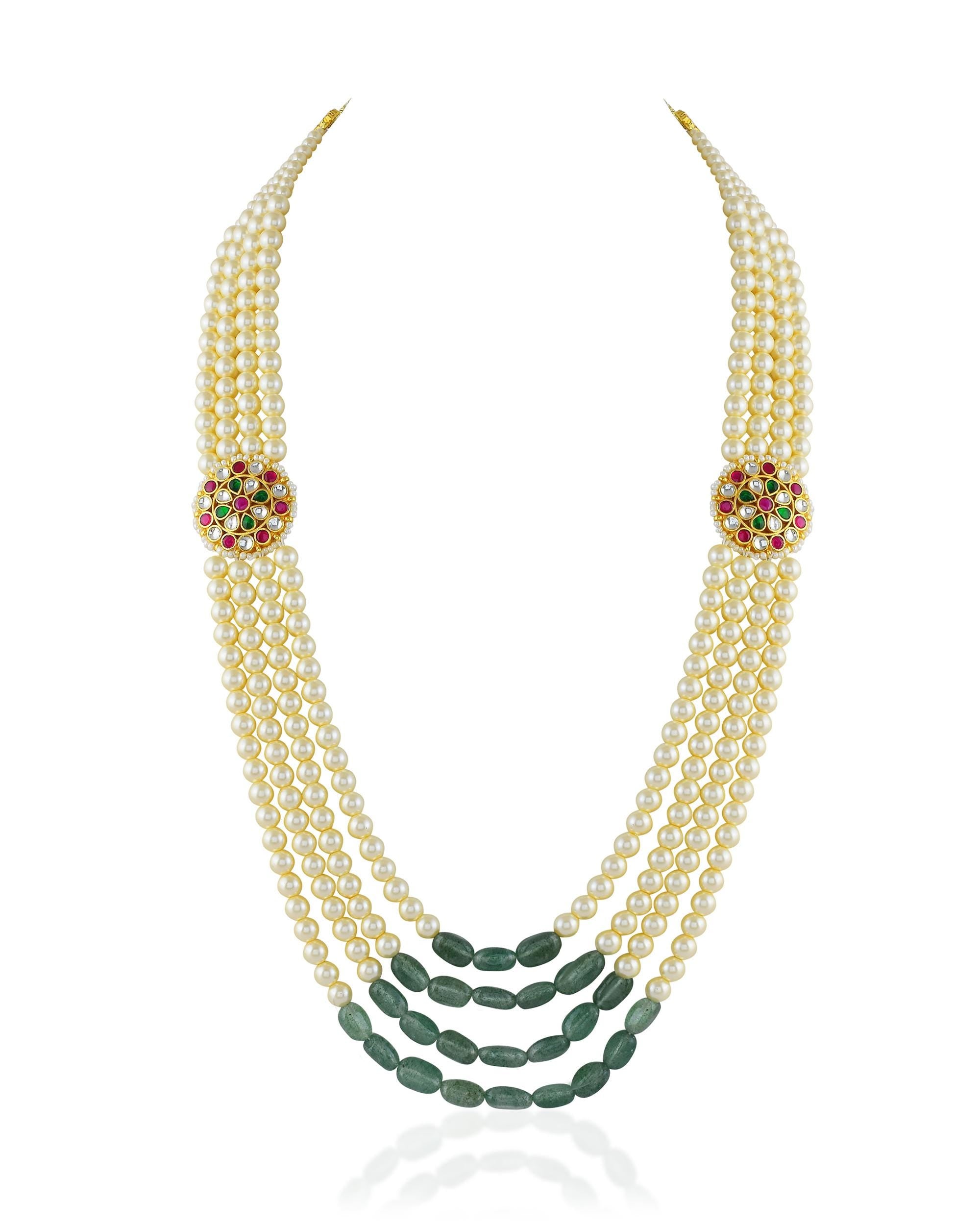 Men's Emerald Ruby Pearl Choker | Royal Jaipur Groom Necklace