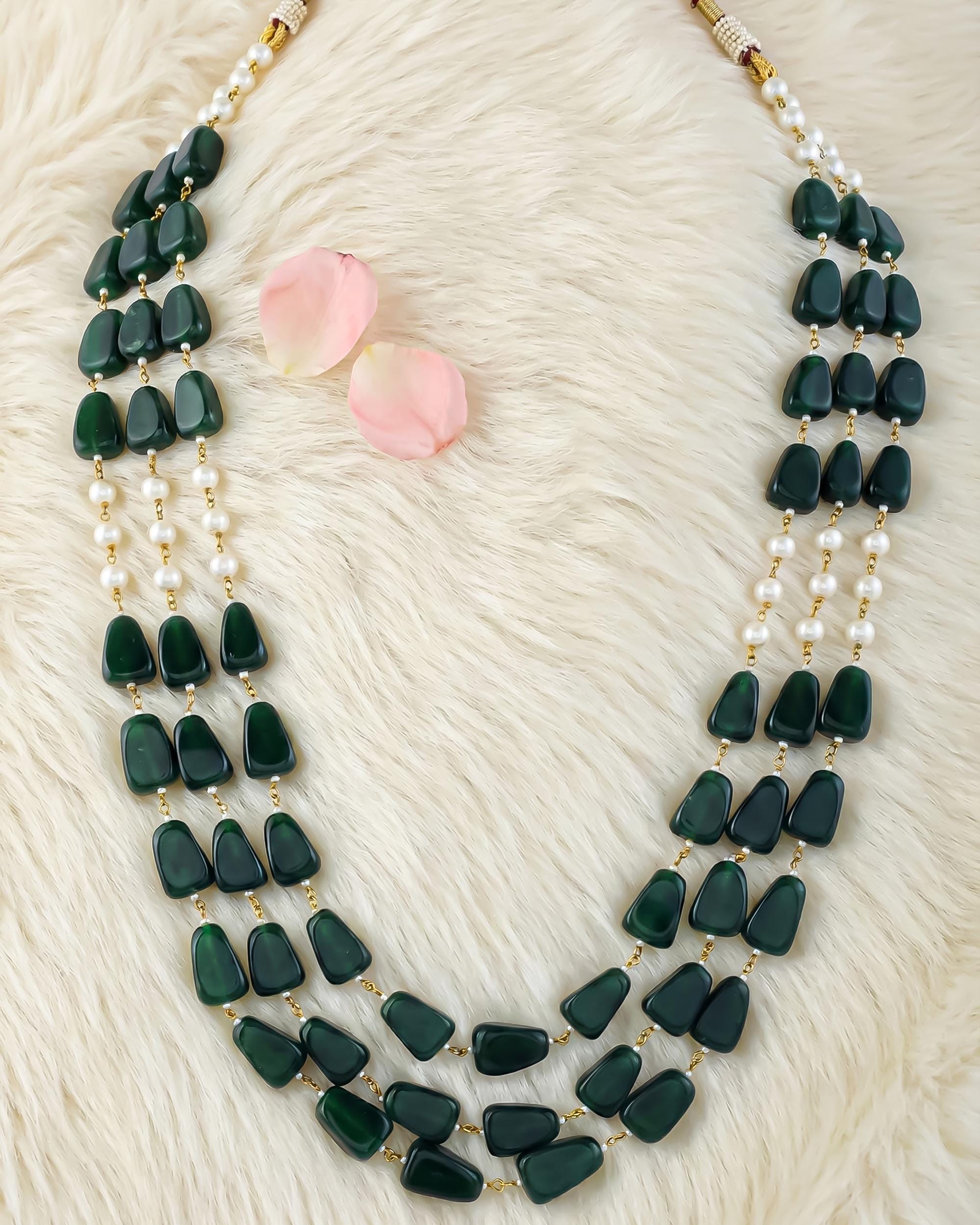 Emerald Green Layered Groom Mala | Men's Pearl Wedding Necklace, Sherwani Jewelry