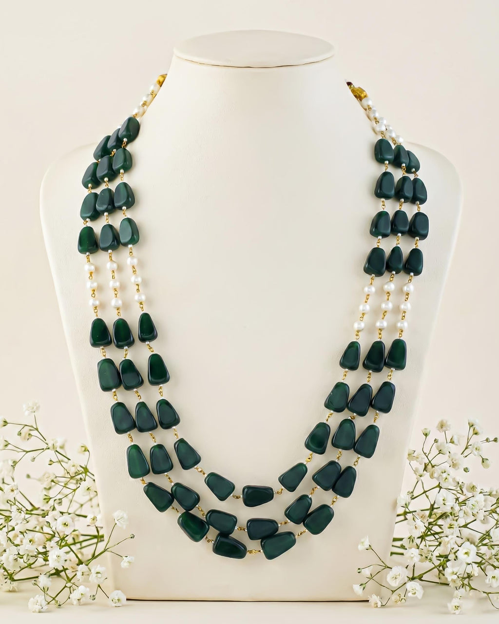 Emerald Green Layered Groom Mala | Men's Pearl Wedding Necklace, Sherwani Jewelry