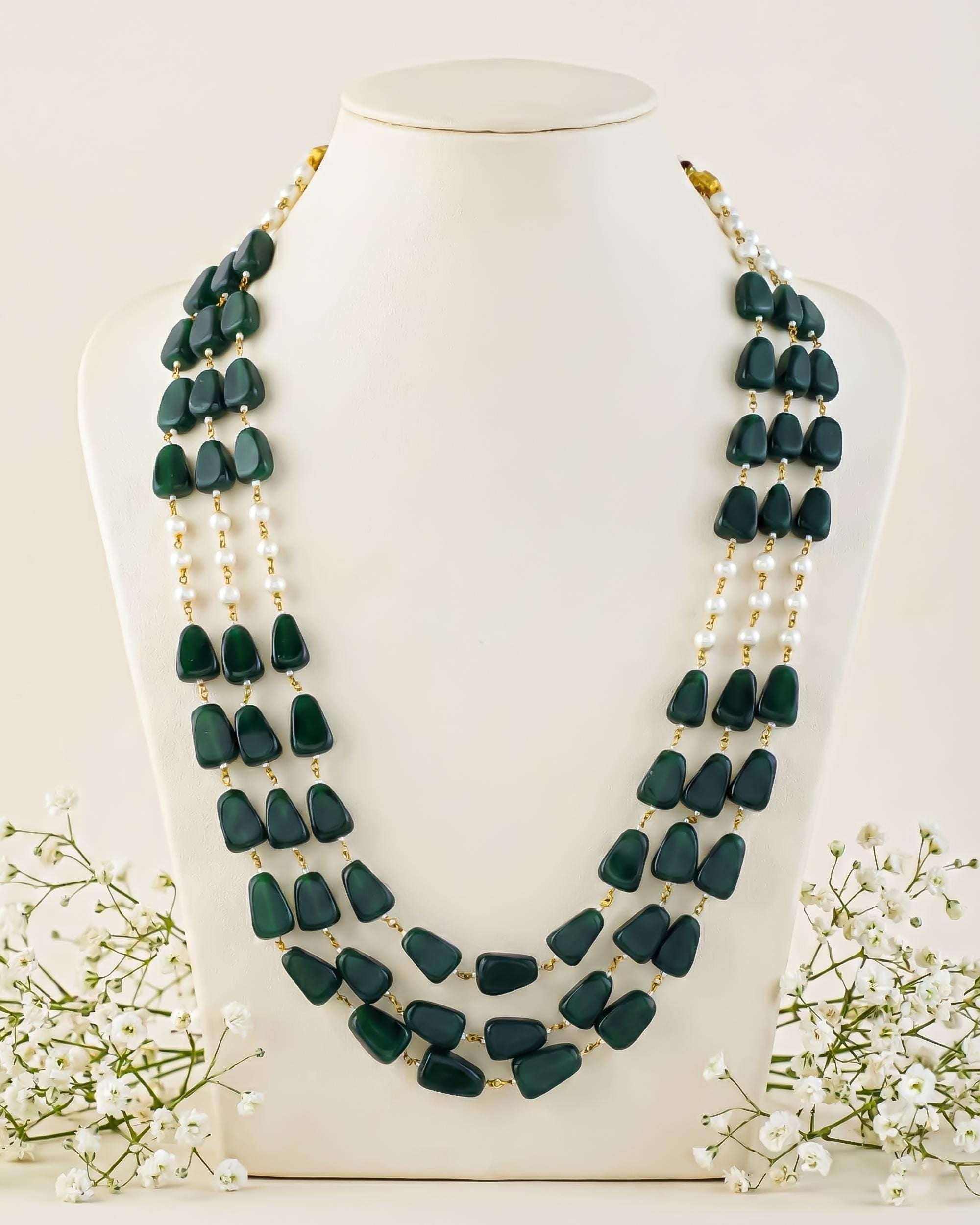 Emerald Green Layered Groom Mala | Men's Pearl Wedding Necklace, Sherwani Jewelry