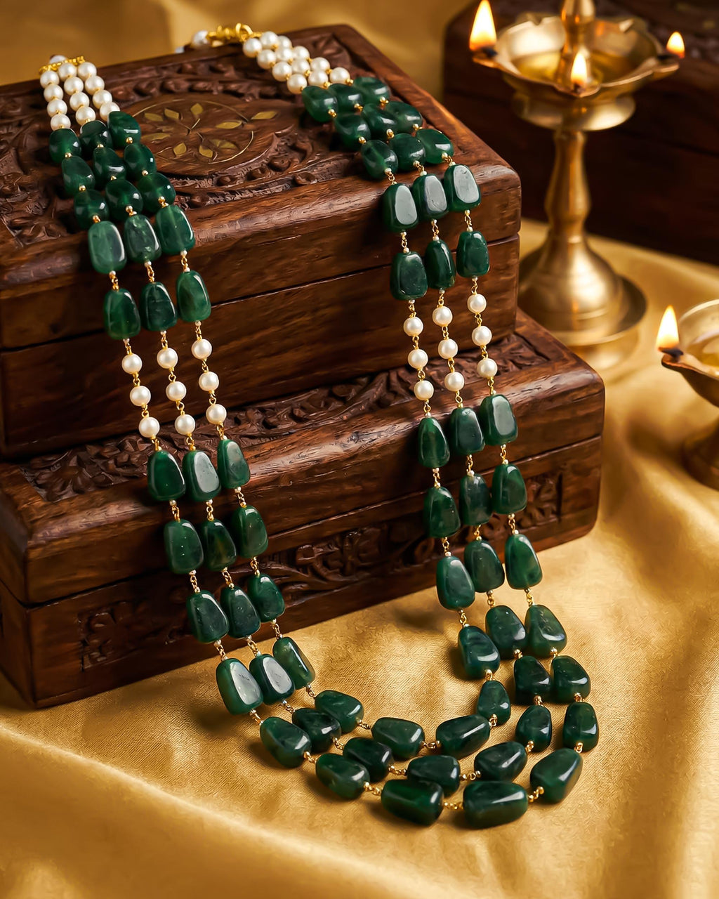Emerald Green Layered Groom Mala | Men's Pearl Wedding Necklace, Sherwani Jewelry