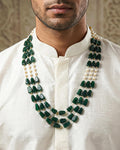 Emerald Green Layered Groom Mala | Men's Pearl Wedding Necklace, Sherwani Jewelry