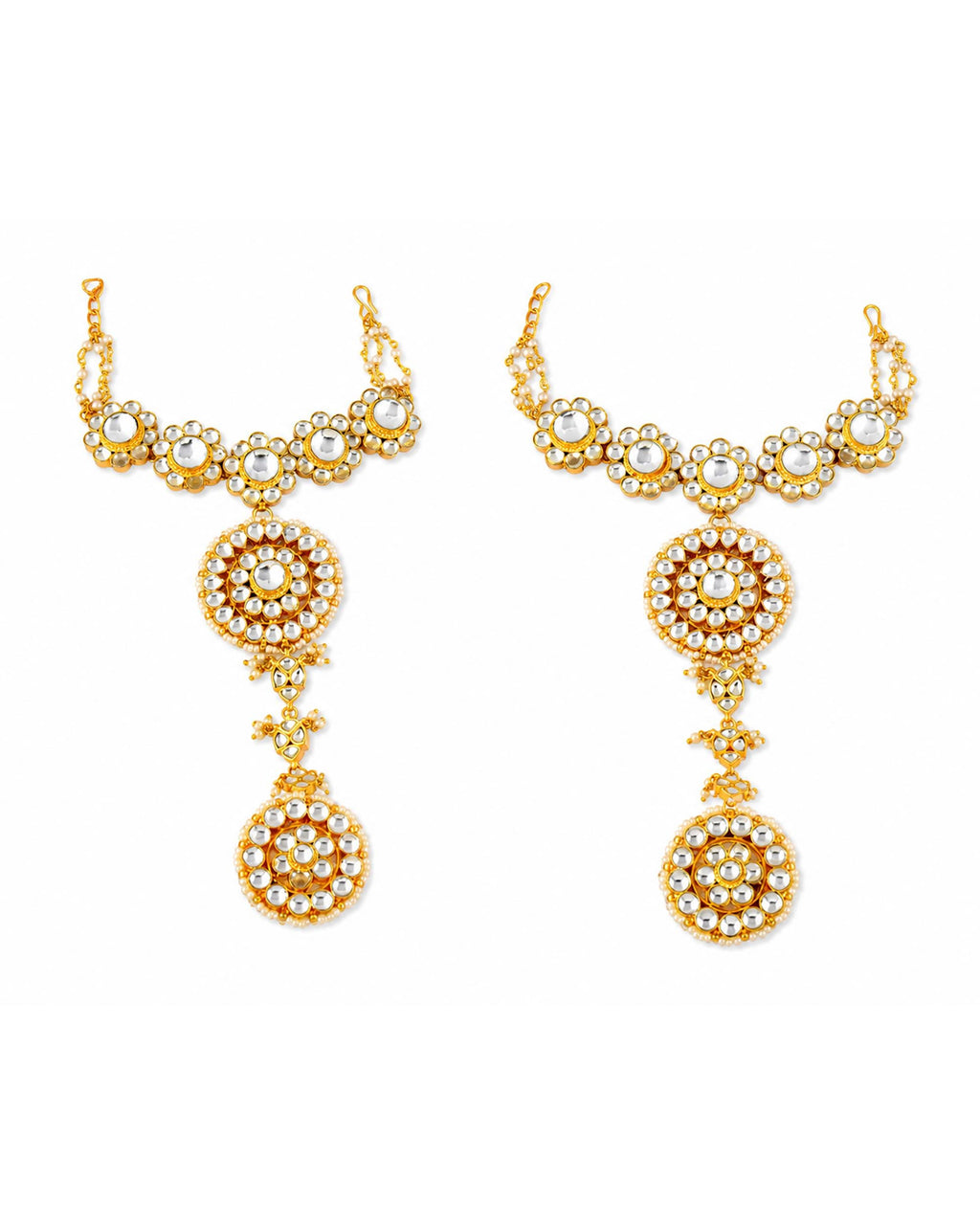 Handcrafted Pachi Kundan Haath Phool | Pearl Bordered Floral Hand Harness | Royal Bridal Jewelry