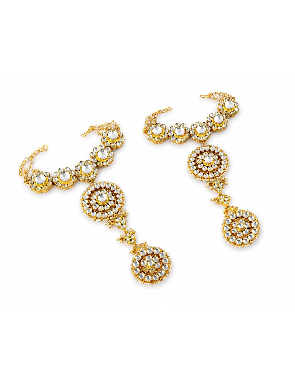 Handcrafted Pachi Kundan Haath Phool | Pearl Bordered Floral Hand Harness | Royal Bridal Jewelry