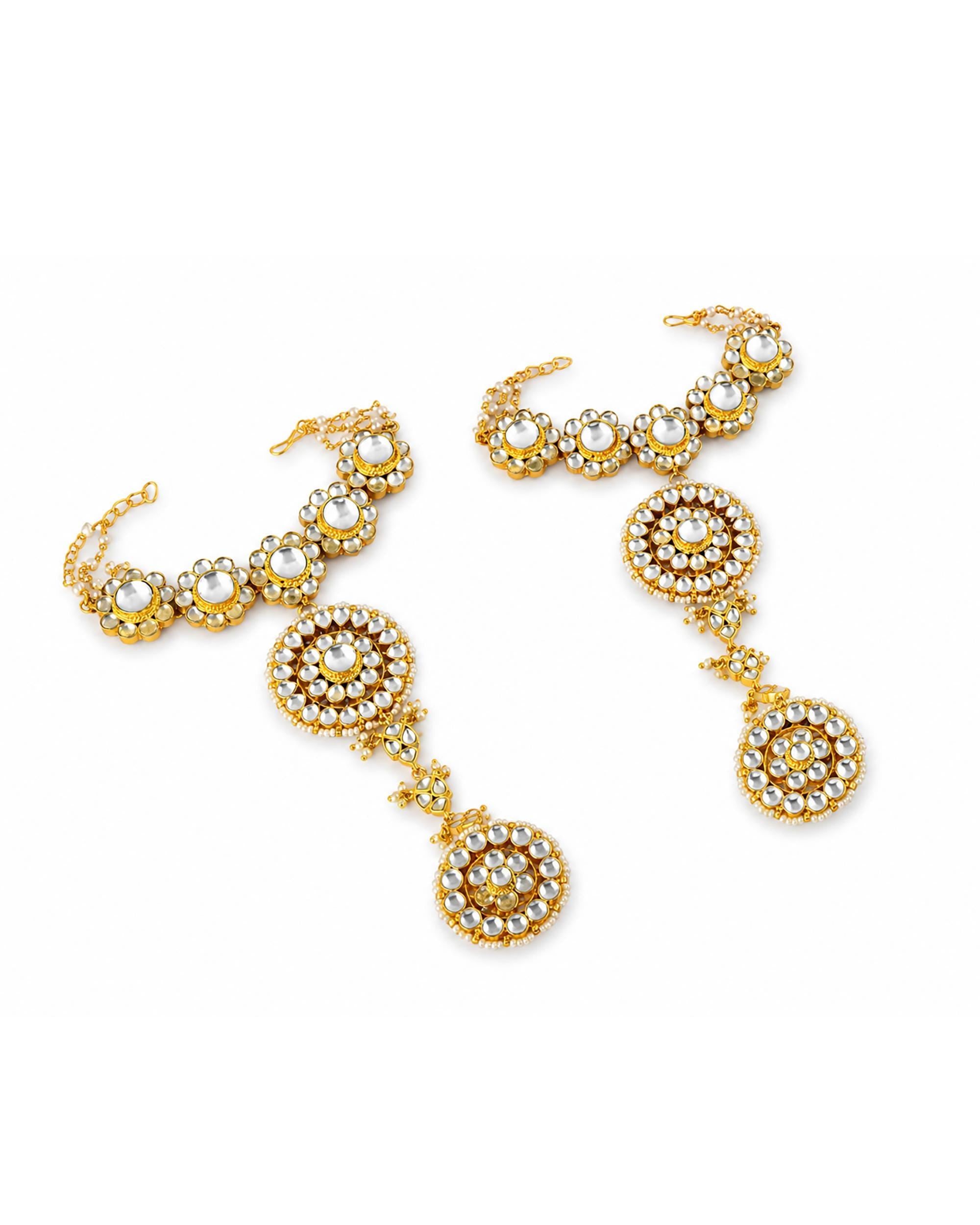 Handcrafted Pachi Kundan Haath Phool | Pearl Bordered Floral Hand Harness | Royal Bridal Jewelry