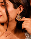 Traditional Kundan Earrings, Ethnic Indian Jewelry for Weddings, Large Chandbali Earrings with Multi-Color Stones