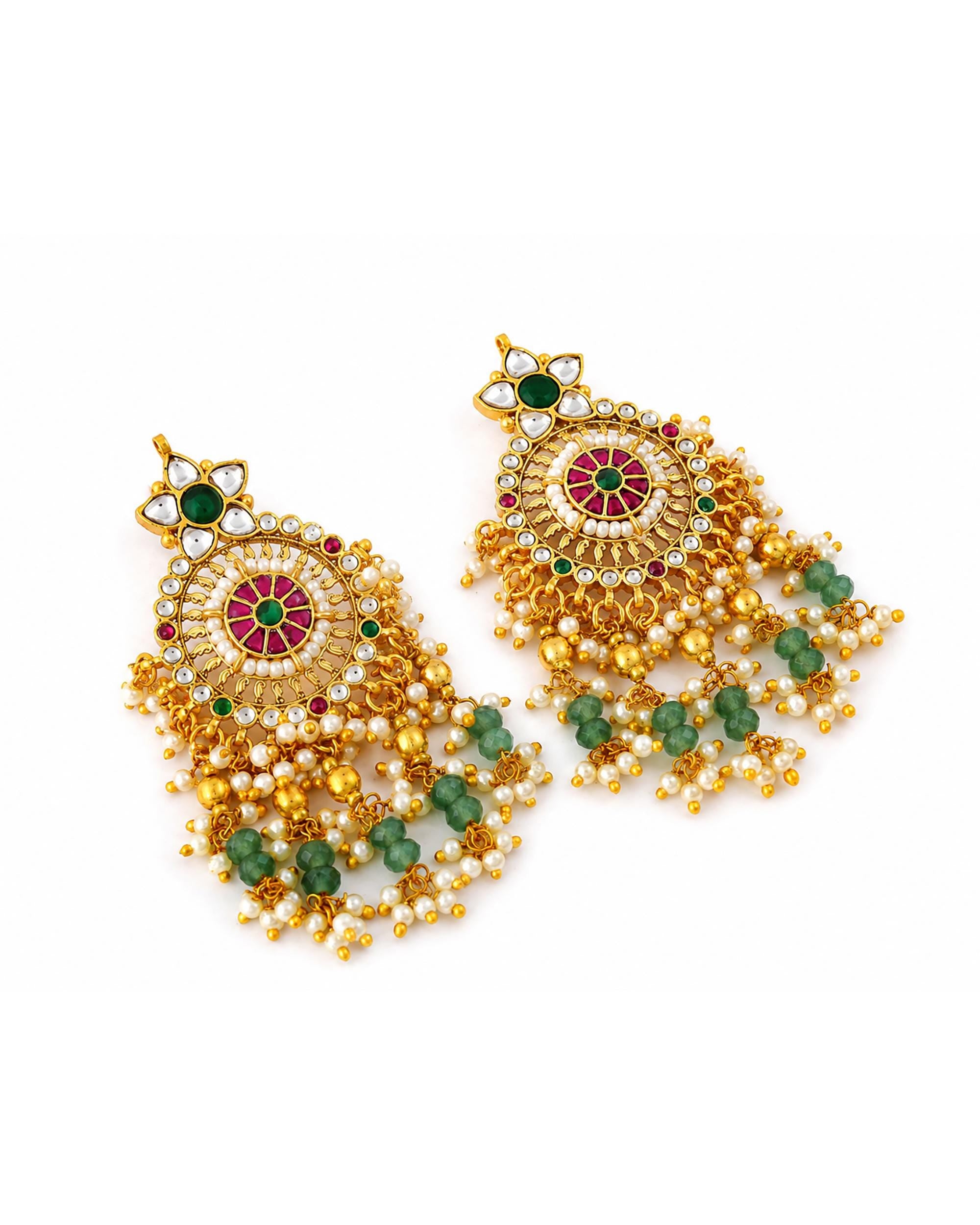 Traditional Kundan Earrings, Ethnic Indian Jewelry for Weddings, Large Medallion Earrings with Multi-Color Stones