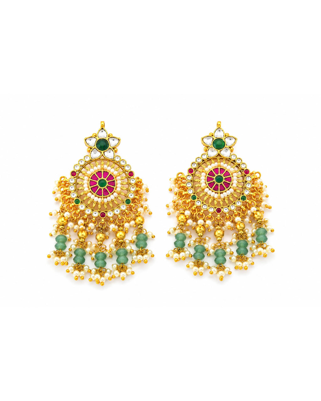 Traditional Kundan Earrings, Ethnic Indian Jewelry for Weddings, Large Medallion Earrings with Multi-Color Stones