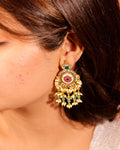Traditional Kundan Earrings, Ethnic Indian Jewelry for Weddings, Large Medallion Earrings with Multi-Color Stones
