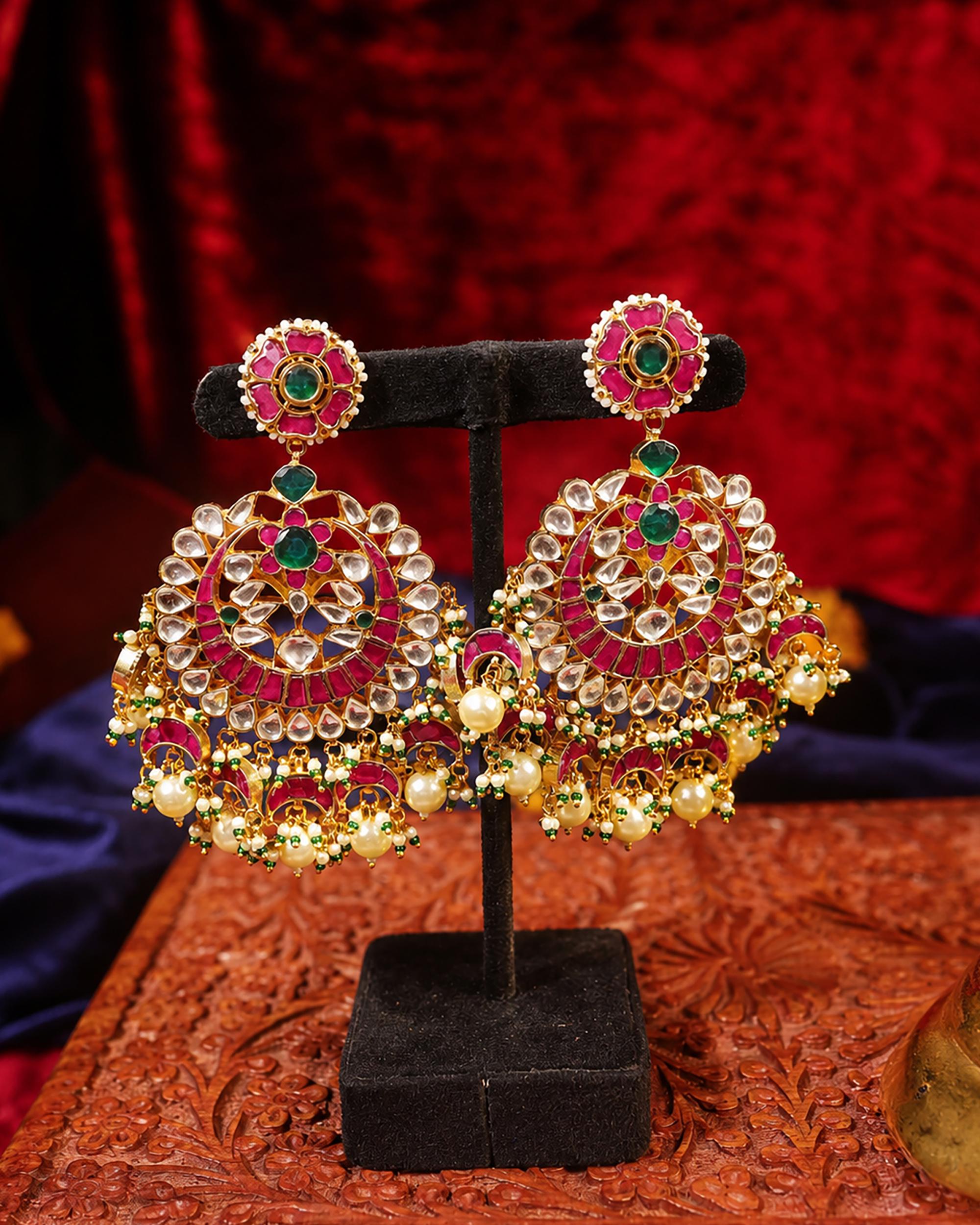 Kundan Earrings and Maang Tikka Set, Traditional Indian Bridal Jewelry