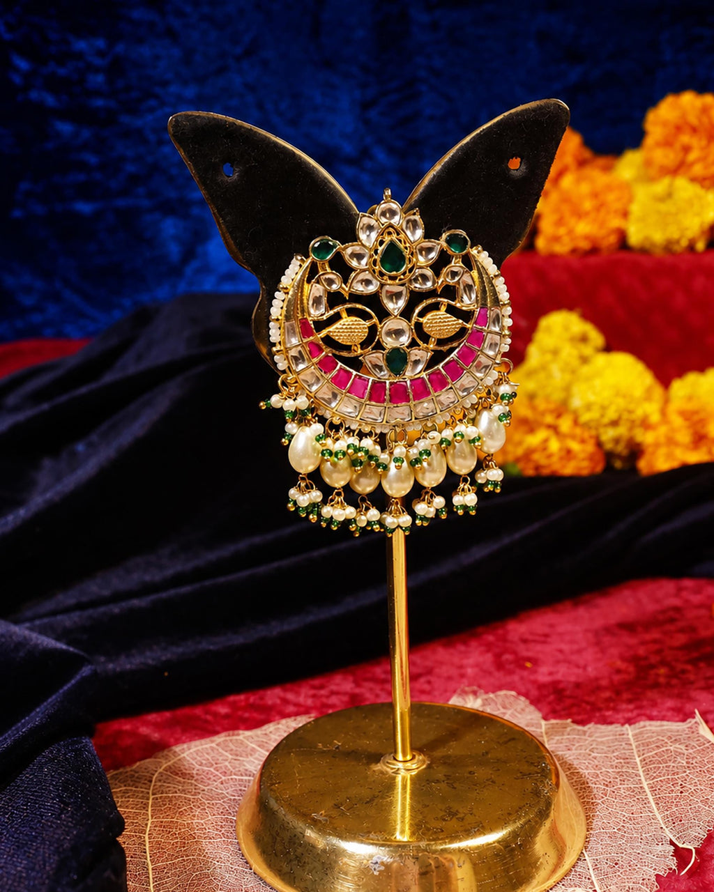 Traditional Kundan Hair Brooch | Ruby Pearl Bridal Hair Accessory, Indian Wedding Pin