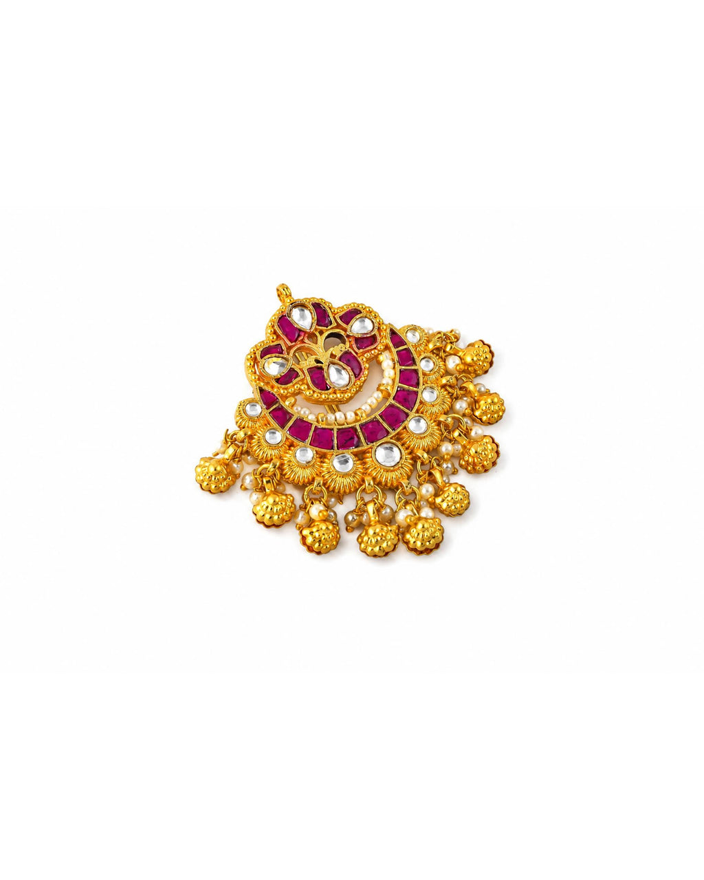 Kundan Hair Brooch | Ruby Stone Bridal Accessory, Pearl Braid Ornament