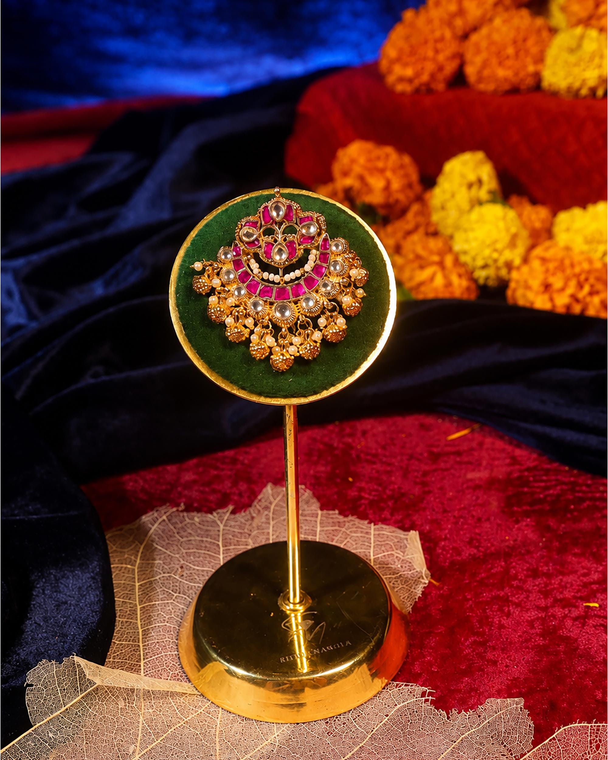 Kundan Hair Brooch | Ruby Stone Bridal Accessory, Pearl Braid Ornament