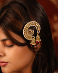 Kundan Hair Brooch | Red Stone Bridal Hair Accessory | Indian Wedding Jhumki Pearl Braid Ornament