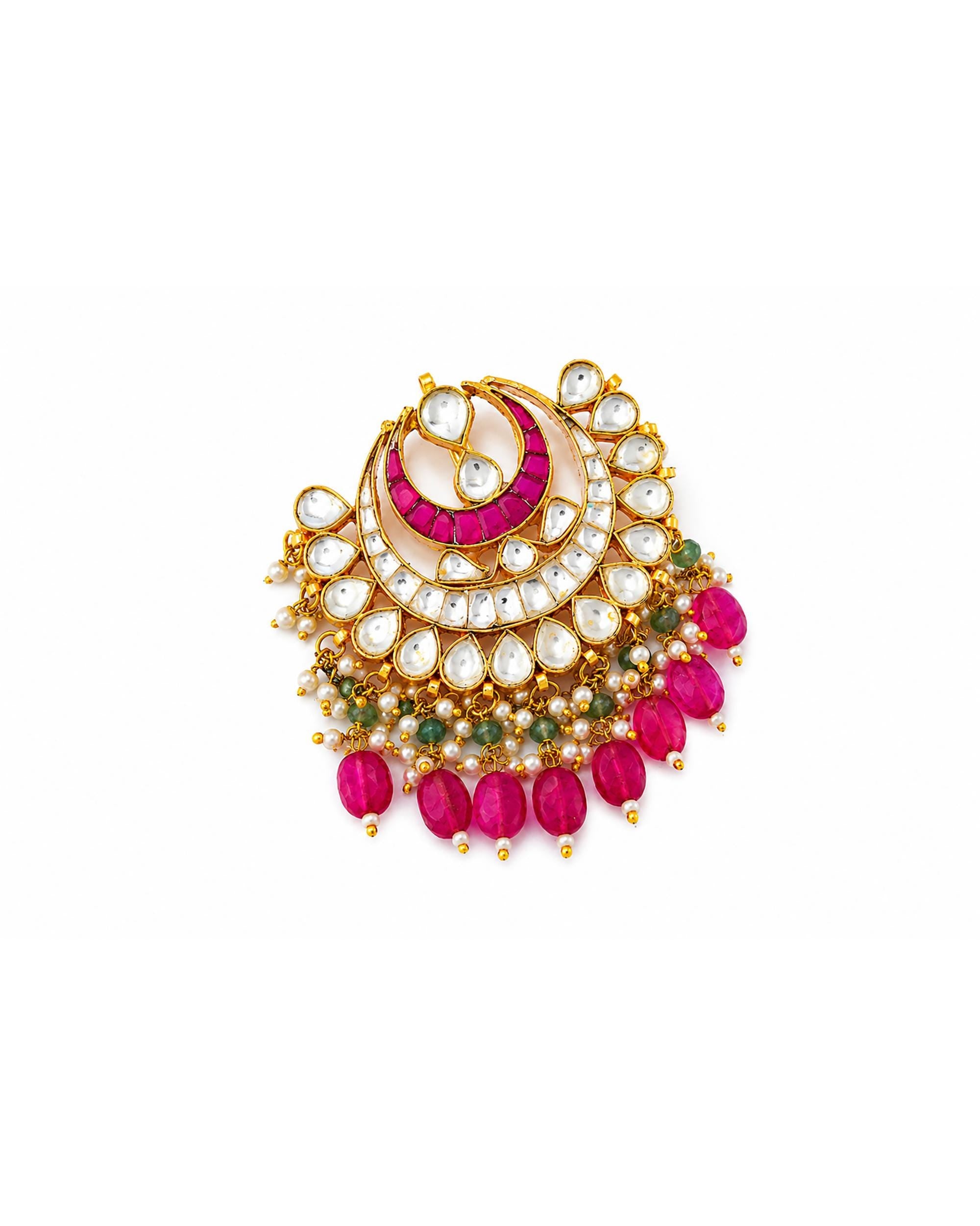 Traditional Kundan Hair Brooch | Pink Stone Bridal Accessory | Indian Wedding Braid Ornament