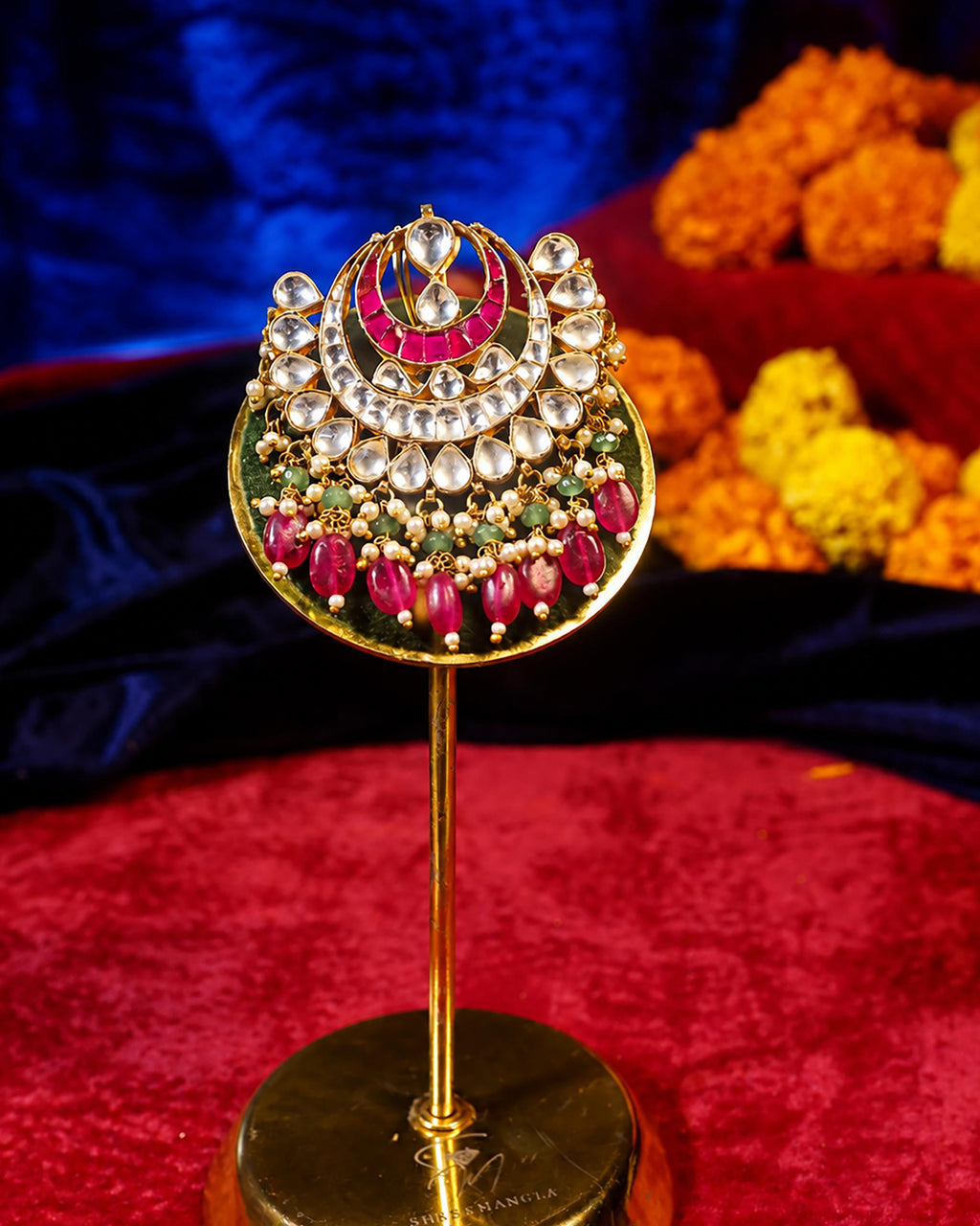 Traditional Kundan Hair Brooch | Pink Stone Bridal Accessory | Indian Wedding Braid Ornament