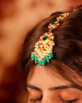 Traditional Kundan Maang Tikka | Gold-Toned Green Stone Bridal Headpiece