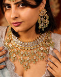 Traditional Kundan Jewelry Set | Green Bead Bridal Necklace, Earrings, Maang Tikka