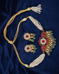 Traditional Kundan & Pearl Necklace Set with Ruby Mint Green Accents Handcrafted Heritage Jewelry