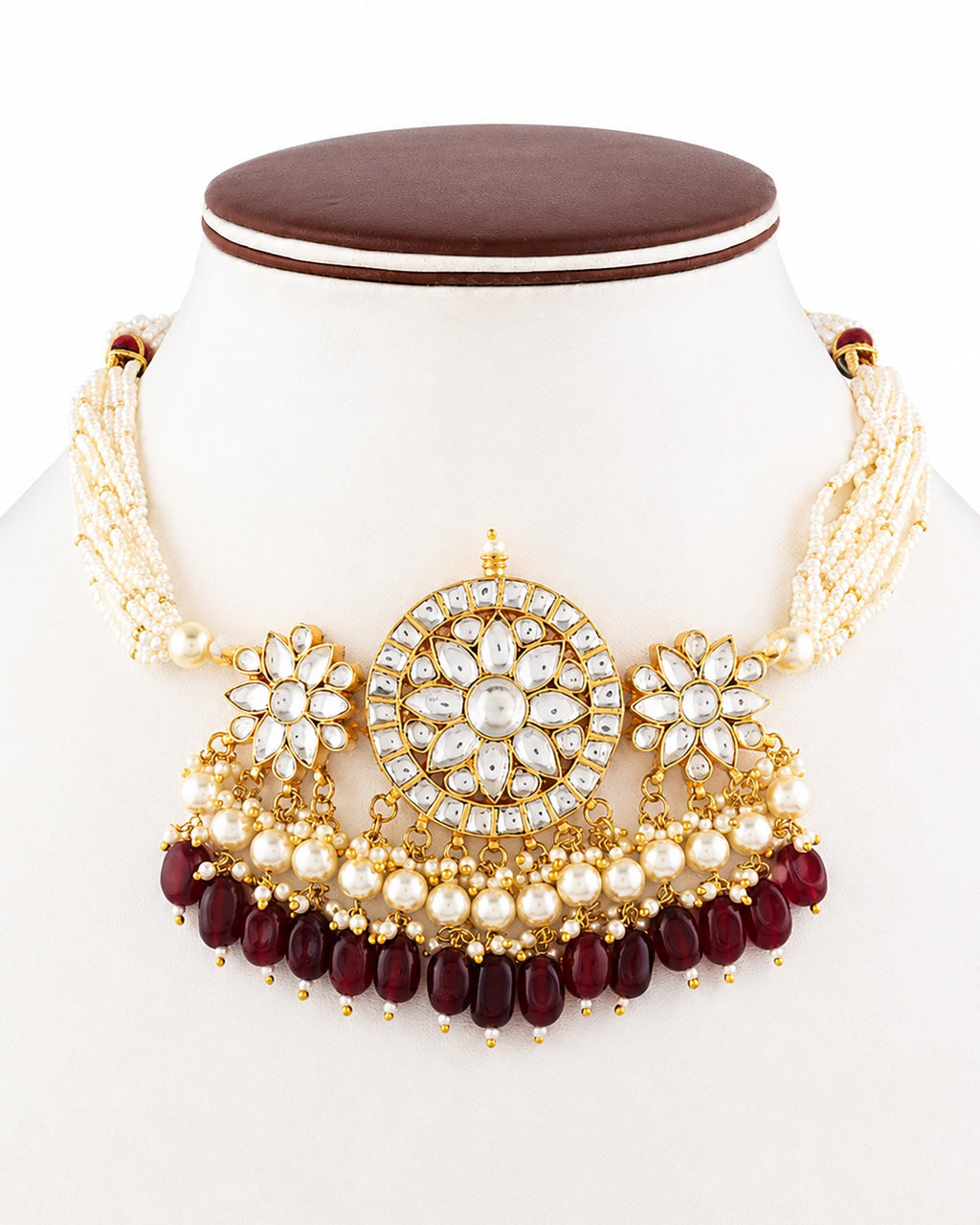 Regal Kundan & Pearl Choker Set - Traditional Indian Necklace with Ruby Accents - Heritage Jewelry