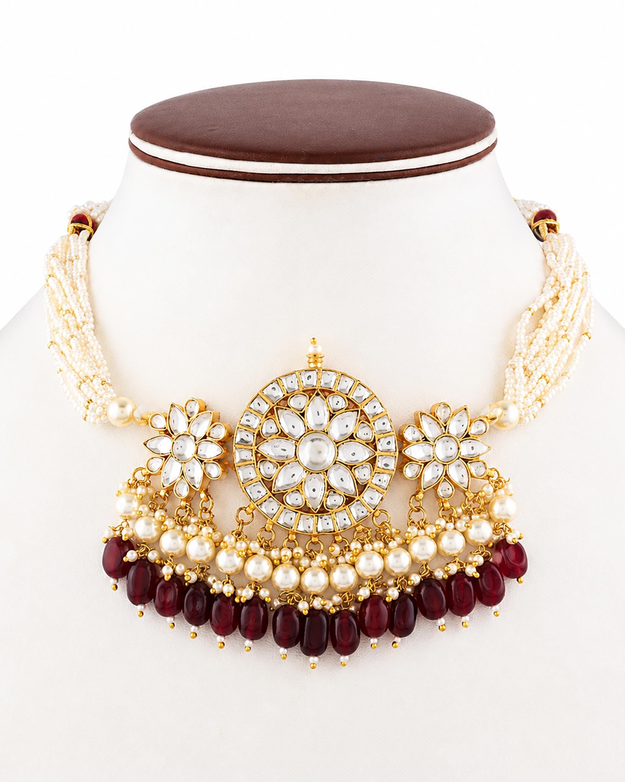 Regal Kundan & Pearl Choker Set - Traditional Indian Necklace with Ruby Accents - Heritage Jewelry