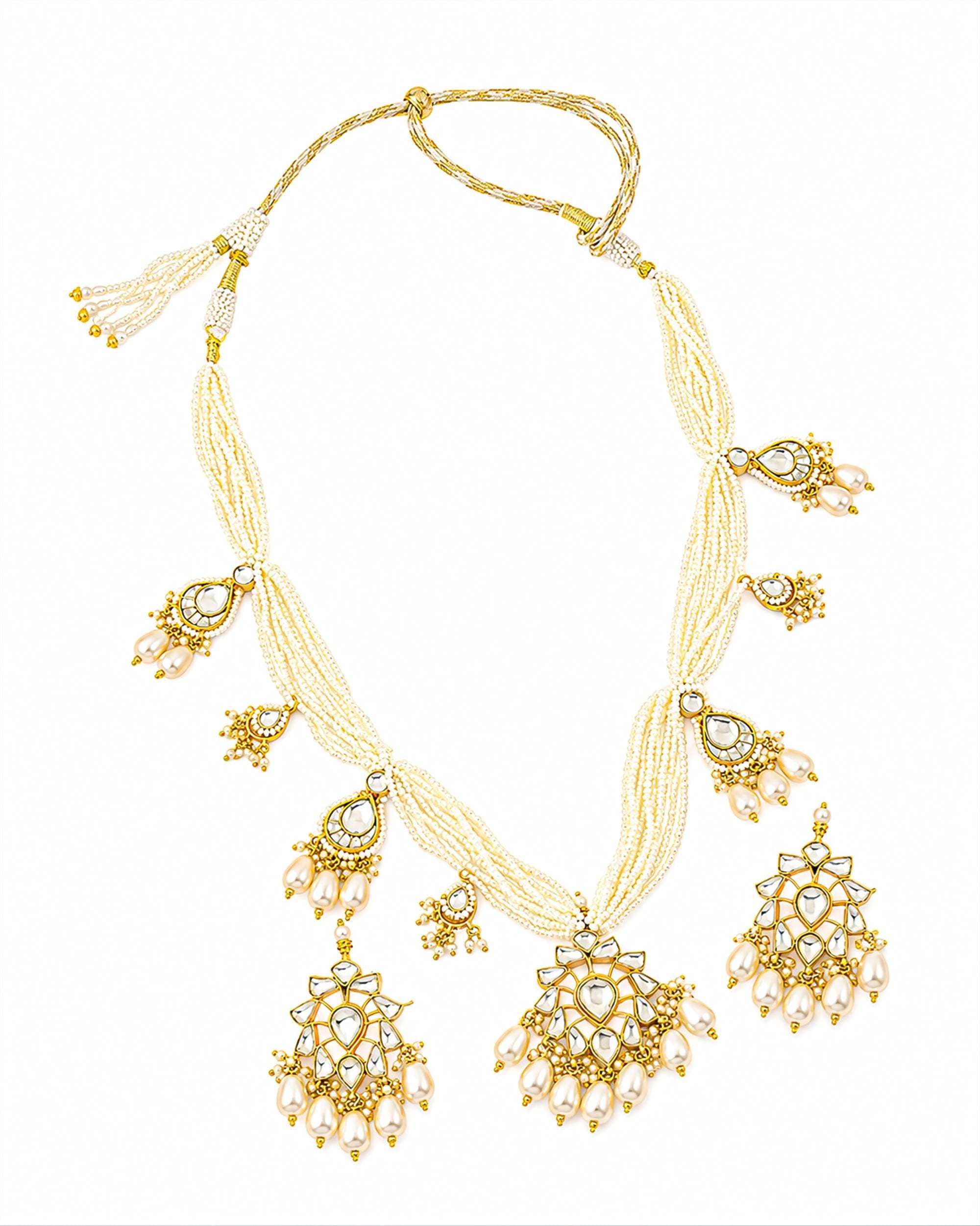 Handcrafted Kundan & Multi-Strand Pearl Statement Necklace - Traditional Indian Heritage Jewelry