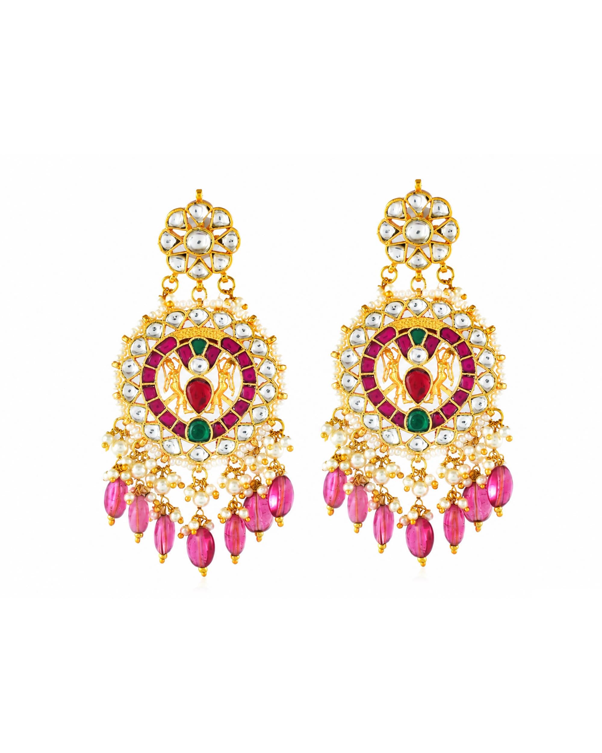 Traditional Indian Green Bead Mala Set - Handcrafted Long Necklace with Kundan & Ruby Accents