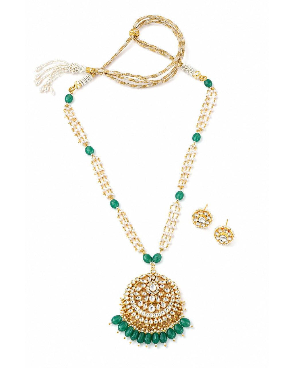 Handcrafted Heritage Kundan & Multi-Strand Pearl Necklace Set with Peacock Motif Earring