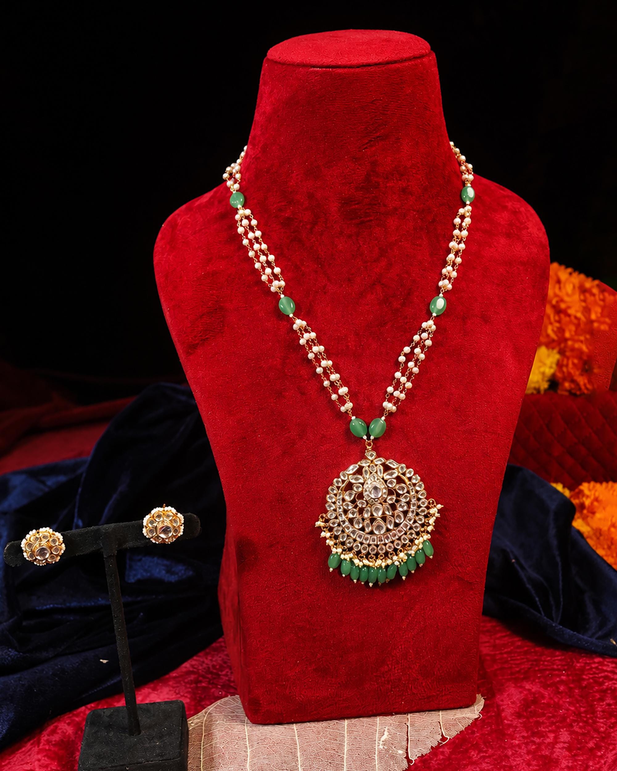 Handcrafted Heritage Kundan & Multi-Strand Pearl Necklace Set with Peacock Motif Earring