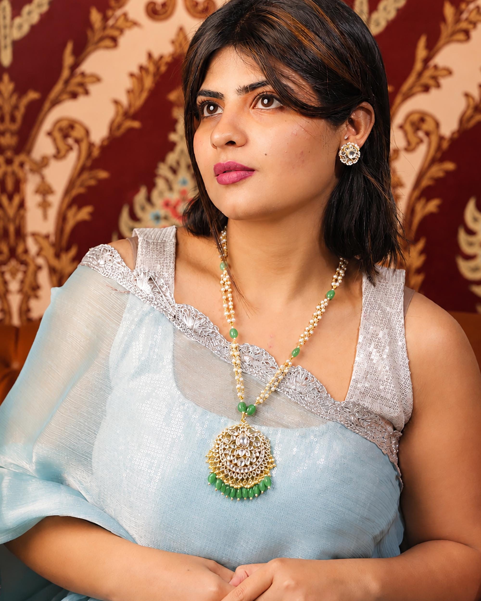 Handcrafted Heritage Kundan & Multi-Strand Pearl Necklace Set with Peacock Motif Earring