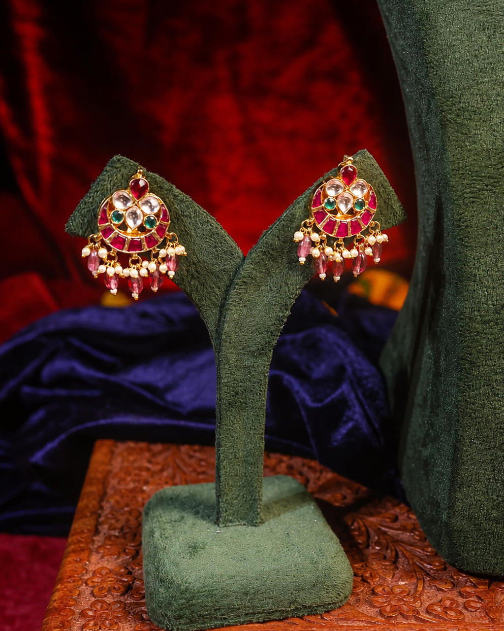 Exquisite Kundan & Pink Bead Haar Set with Matching Earrings