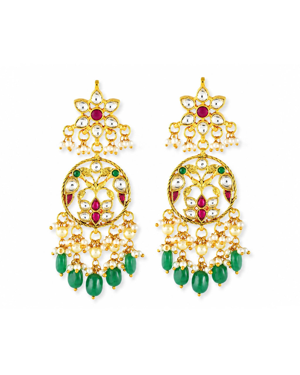 Royal Kundan & Meenakari Peacock Choker Set with Emerald Green Drops