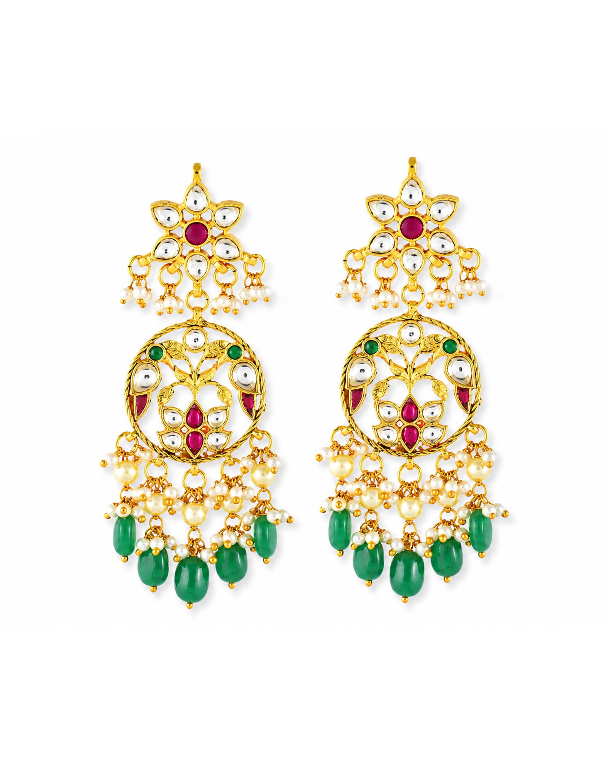 Royal Kundan & Meenakari Peacock Choker Set with Emerald Green Drops