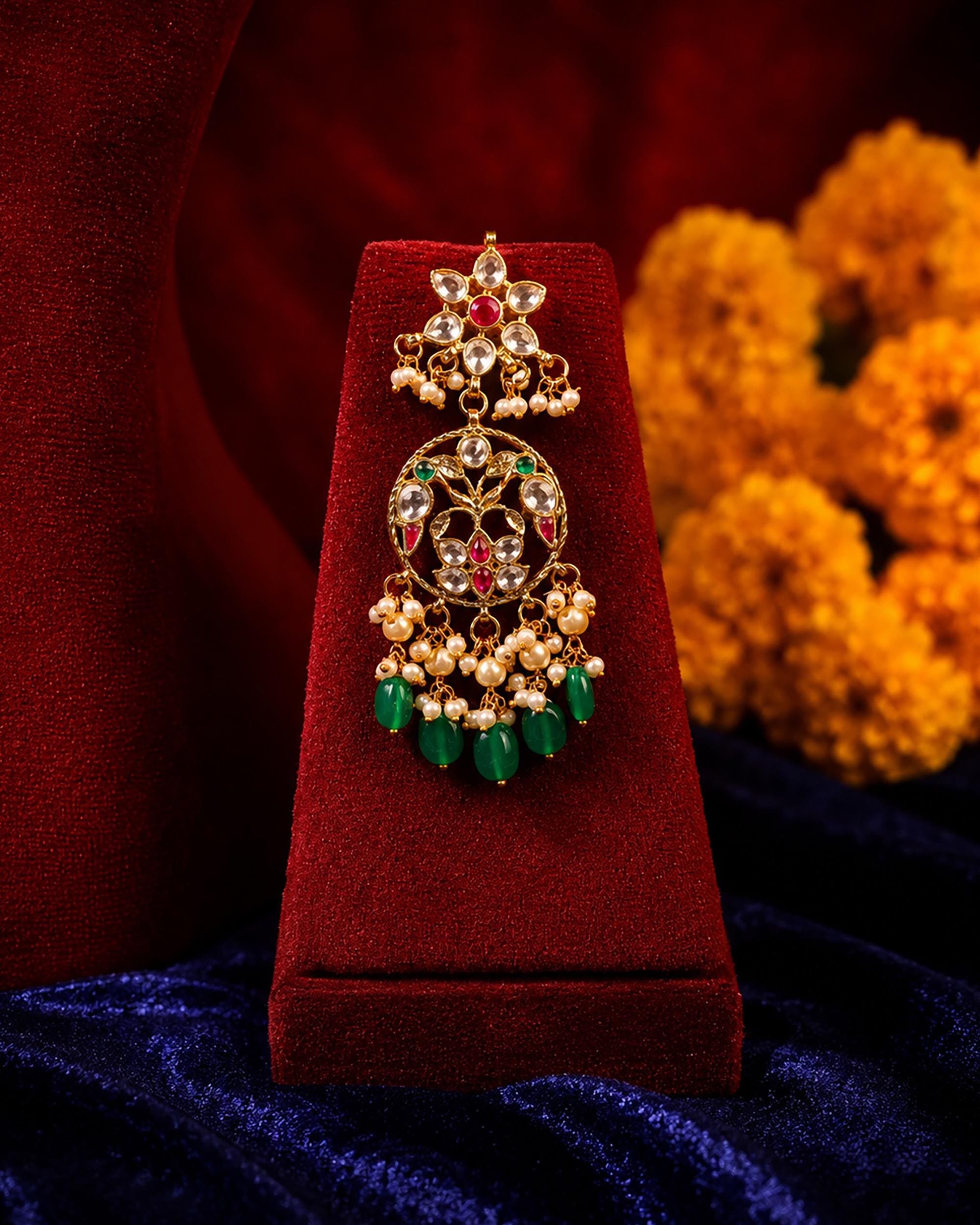 Royal Kundan & Meenakari Peacock Choker Set with Emerald Green Drops