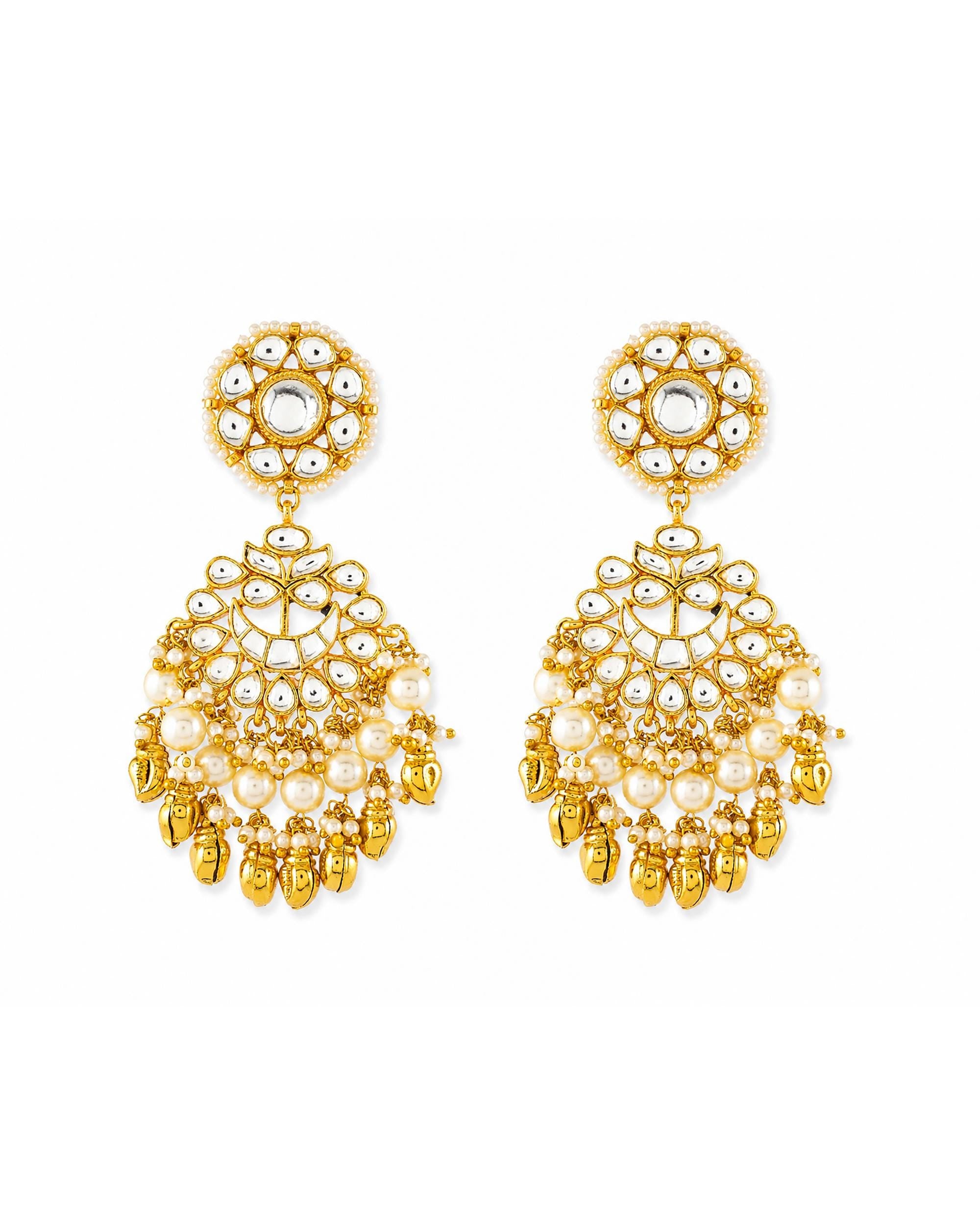 Classic Royal Kundan & Pearl Choker Set with Golden Bud Drops