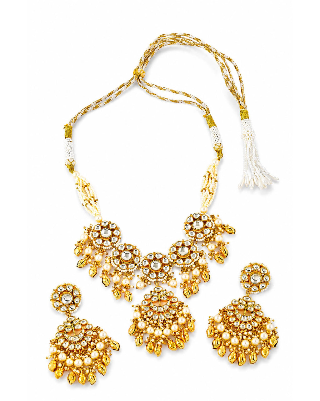 Classic Royal Kundan & Pearl Choker Set with Golden Bud Drops