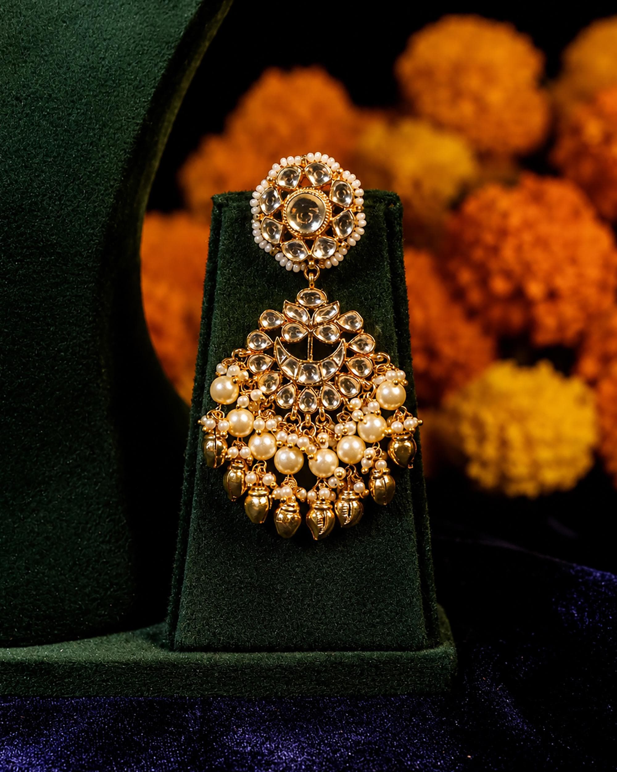 Classic Royal Kundan & Pearl Choker Set with Golden Bud Drops